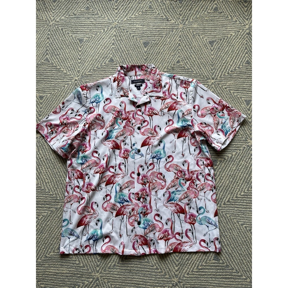 Crown & Ivy Poly/Spandex Short Sleeve Flamingo Print Shirt‎ - Large - Multicolor